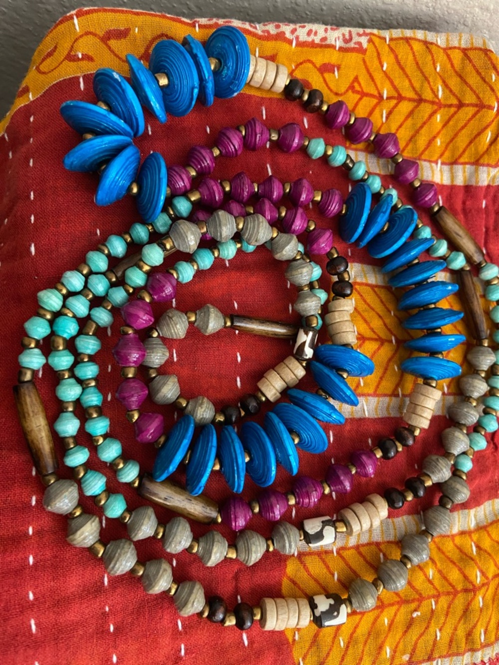 Vintage Noonday Collection Paper-beads Wood & Bone Long Necklace